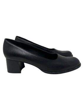 Eddie Bauer Black Leather Round-Toe Block Heel Pumps For Women Size 12M